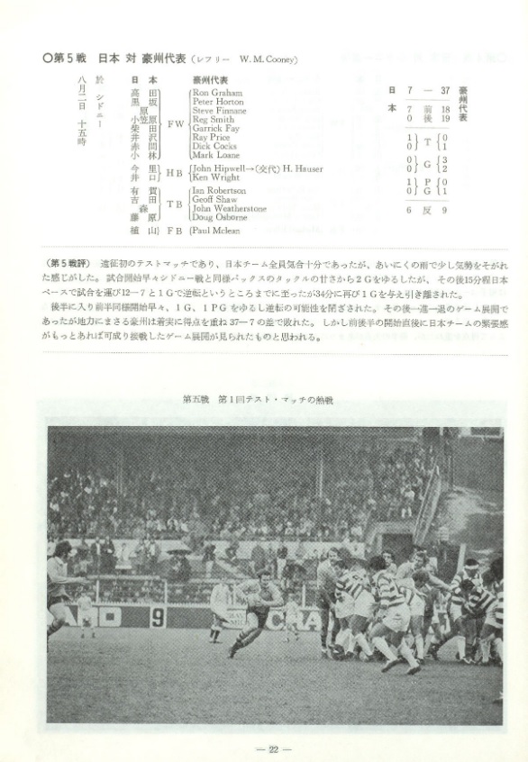対全豪戦の模様を伝える日本ラグビーフットボール協会の機関誌「Rugby Football」第２５巻（スクリーンショット）（注①）
